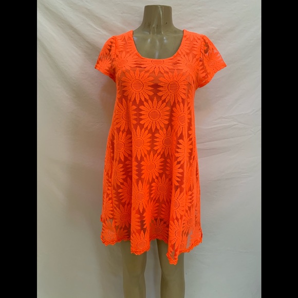 Kimchi Blue Sz Medium Orange Sunflower Lace Dress - Picture 5 of 13